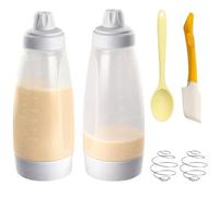 FrostyFlair Doseur de pâte, 2 Bouteilles Souples pour Pancakes et Muffins, doseur avec Couvercle et Graduation, seringue de pâte pour gaufres, crêpes, Cupcakes, avec spatule en Silicone