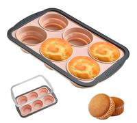 FrostyFlair Moule à Muffins en Silicone avec Cadre Renforcé en Métal, 6 Tasses Taille Standard Moule à Muffins, Pliable et Facile à Démouler, Compatible avec le Four et le Lave-vaisselle