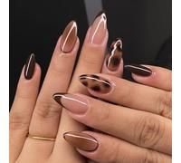 FrostyFlair Ongles à Presser en Forme d'Amande, 24 Faux Ongles avec Design Léopard French, Moyenne Longueur Ongles Artificiels à Coller pour Femmes