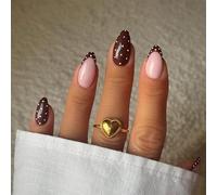 FrostyFlair Polka Dot Mandel Press On Nails, 24 pièces Ongles Press On Courts & Ongles à Coller, Ongles Amande Marron avec Design à Points, Ongles Artificiels Brillants pour Femmes & Filles
