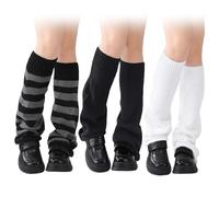 FrostyFlair Protège-jambes pour filles, 3 paires de chaussettes robe tricotée évasée pour femmes, Y2K Kawaii guêtres femmes, accessoires d'hiver Halloween Noël