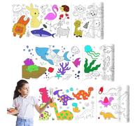 FrostyFlair Rouleau de Dessin pour Enfants, 3 pièces 300x30cm Papier à Dessiner pour Enfants, Rouleau à colorier Autocollant, Papier Graffiti DIY pour Enfants, Motif Dinosaures et Animaux