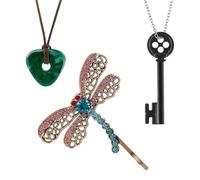 FrostyFlair Set de bijoux de costume, Collier en pierre clé Œil de Bouton, Clip Libellule pour cosplay, Bijoux pour Halloween & accessoires de film, Cadeau pour fans
