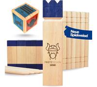 FrotzDesign® Kubb Extreme Jeu Viking bleu roi de qualité supérieure - Robuste - Jouet d'extérieur original en bois - Avec cube - Jeux d'extérieur pour enfants - Jouet de jardin pour enfants