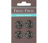 Frou-Frou 7124 18 10 Set de 4 Boutons pour Customisation Imprimé Fleurs Nylon Fond Marron