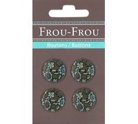 Frou-Frou 7124 18 3 Set de 4 Boutons pour Customisation Imprimé Fleurs Nylon Fond Kaki