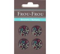 Frou-Frou 7124 18 8 Set de 4 Boutons pour Customisation Imprimé Fleurs Nylon Fond Violet