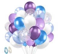 Frozen Ballon Anniversaire, 60 Pièces Ballon Violet Bleu Métallique Neige Confettis pour Décorations de Baptême Mariage Baby Shower Fête de Noël