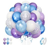Frozen Bleu Violet Ballons - 50 Pièces 12 Pouces Violet Blanc Bleu En Latex Avec Flocon De Neige Métallique Pour Princesse Anniversaire Baptême Winter Wonderland Fête De Noël