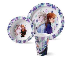 Frozen La Reine des Neiges Set de petit-déjeuner 3 pièces pour enfants avec assiette, bol et gobelet en polypropylène violet