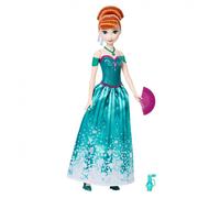 Mattel Poupée Disney Princess Anna – Jupe turquoise, 5 accessoires surprises, autocollants verts