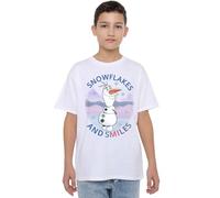 Frozen Snowflakes and Smiles with Olaf Unisex Kids T Shirt, Blanc, 5-6 Ans Garçon