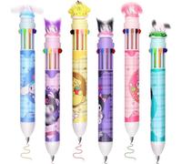 FRPABCF 10 Couleurs Stylo Bille, 6pcs Stylos à Bille Rétractables 10 en 1, 0,5 mm, Stylo à Bille en Forme D'animal de Dessin Animé pour Fournitures Scolaires de Bureau, Étudiants(Papeterie Set +8-A)