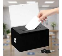 FRTAOOP Boîte à dons en acrylique noir verrouillable pour Activités de vote | Boîte à dons à serrure à clé 16x12x10cm pour la collecte de dons et de bulletins de vote - Idéale pour les événements