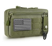 FRTKK Pochette Tactique Molle Admin découpée au Laser pour Outils EDC, Pochette Horizontale modulaire avec écusson du Drapeau américain et Porte-clés (Vert armée)
