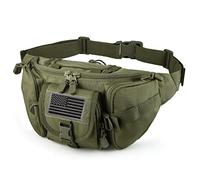 FRTKK Sac Banane Tactique avec écusson du Drapeau américain, Sangle réglable, Sac Militaire pour l'extérieur, la pêche, Le Cyclisme, Le Camping, la randonnée, la Promenade du Chien, Vert Militaire