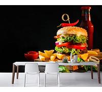 Frtmsticker Personnalisation 3D Papier Peint Burgers Légumes Boissons Papier Peint Photo Effet 3D Sticker Mural Papier Peint Pvc Autocollant 3D Décoration Cadeau Chambre Enfant 300X200Cm