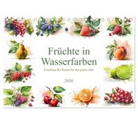 Früchte in Wasserfarben - Fruchtige KI-Kunst für das ganze Jahr (Tischkalender 2026 DIN A5 quer), CALVENDO Monatskalender: 12 liebevoll gemalte Früchte in farbenfroher Wasserfarbenoptik