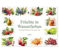 Früchte in Wasserfarben - Fruchtige KI-Kunst für das ganze Jahr (Wandkalender 2026 DIN A2 quer), CALVENDO Monatskalender: 12 liebevoll gemalte Früchte in farbenfroher Wasserfarbenoptik