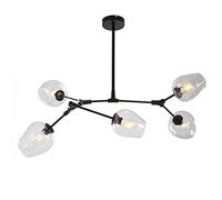 Fruid Lustre Boule de Verre Soufflé à la Main,Plafonnier Noir Mat,5/6/7/8/9 lumières, éclairage Suspendu Réglable/Rotatif,Support en Métal,Ampoule E27,Plafond Spoutnik Chendelier(5 Lights, Clear)
