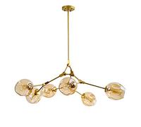 Fruid Lustre Boule de Verre Soufflé à la Main Réglable/Pivotant,5/6/7/8/9 lumières,Suspension de Plafond Noir/Or,éclairage Suspendu avec Support Métal,Ampoule E27 Lustre Plafond(6 Lights, Gold-Amber)