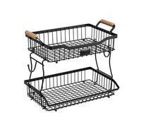 Fruit Basket - 2 Tier Storage Holder, Household Vegetable Basket, Sturdy Metal Material with Easy Assembly, Multi Use Organizer Feature, Ideal Use for Fruit Vegetable Snack Bread Countertop Cabinet