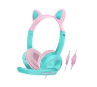 (Fruit Blue, Multicolor) AKZ-024 Kids Headphones Cat Ear 3.5mm Wired Headset Gaming Headset with Microphone - Pink