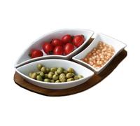 Fruit Bowl,Fruit Basket,Set Of 3 Ceramic Serving Bowls With Wooden Tray, Nut Serving Platter，Divided Serving Trays For Appetizer, Fruits