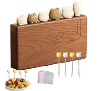 Fruit Fork with Cat Handle Design，Cute Cat Wooden Fruit Fork Set， Cute Set of 6 Fruits Forks With Food Safe 304 Stainless Steel Prongs And Dishcloth for Fruits, Cheese,Cake, Salad (Coffee)