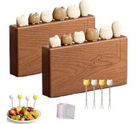 Fruit Fork with Cat Handle Design，Cute Cat Wooden Fruit Fork Set， Cute Set of 6 Fruits Forks With Food Safe 304 Stainless Steel Prongs And Dishcloth for Fruits, Cheese,Cake, Salad (2 Coffee)