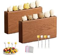 Fruit Fork with Cat Handle Design，Cute Cat Wooden Fruit Fork Set， Cute Set of 6 Fruits Forks With Food Safe 304 Stainless Steel Prongs And Dishcloth for Fruits, Cheese,Cake, Salad (Yellow+Coffee)