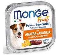 Fruit humide Monge Fresh pour chiens de toutes tailles avec fruits, goût canard et orange | 6 bacs de 100 grammes chacun.