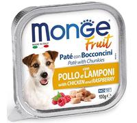 Fruit humide Monge Fresh pour chiens de toutes tailles avec fruits, goût poulet avec lampes | 32 bacs de 100 grammes chacun.