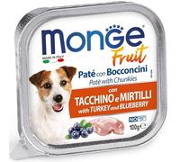 Fruit humide Monge Fresh pour chiens de toutes tailles avec fruits, goût TACCHINO avec MIRTILLI | 32 bacs de 100 grammes chacun.