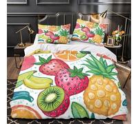Fruit Illustration Parure de Lit 3D Imprimée Microfibre Hypoallergique 3 Pièces 2 Taies Douce Watercolor Fresh Linge de Lit Ultra Douce Entretien Facile for Hommes Enfants Single（140x200cm）