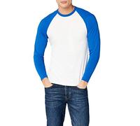 Fruit of the Loom Baseball Classic Long Sleeve Top de Sport, Blanc/Bleu Roi, L Homme
