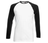 Fruit of the Loom Baseball Classic Long Sleeve Top de Sport, Blanc/Noir, L Homme