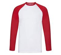 Fruit of the Loom Baseball Classic Long Sleeve Top de Sport, Blanc/Rouge, M Homme
