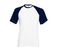 Fruit of the Loom Baseball Classic Short Sleeve Top de Sport, Blanc/Bleu Marine, XL Homme