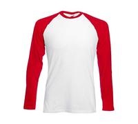 Fruit of the Loom Baseball Longsleeve T T-Shirt Manches Longues, Weiß (White/Red 054), S Homme