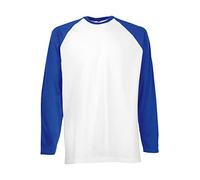Fruit of the Loom Baseball Longsleeve T T-Shirt Manches Longues, Weiß (White/Royal 053), S Homme
