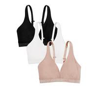 Fruit of the Loom Bralette en Coton sans Armatures Soutien-Gorge à Couverture Totale, Opaque, Teinte Noire/Blanc/Sable, M (Lot de 3) Femme