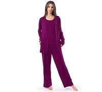 Fruit of the Loom Breathable Tank Top, Pant, and Cardigan Sleep Set Ensemble de Pijama, Couleur mûre, XL Femme
