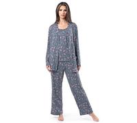 Fruit of the Loom Breathable Tank Top, Pant, and Cardigan Sleep Set Ensemble de Pijama, Motif Floral, L Femme
