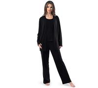 Fruit of the Loom Breathable Tank Top, Pant, and Cardigan Sleep Set Ensemble de Pijama, Noir, XL Femme