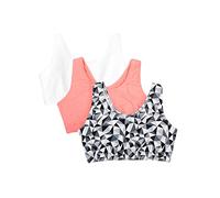 Fruit of the Loom Built Up Tank Style Sports Bra Fashion Colors Soutien-Gorge, Kaléidoscope/Blanc/pêche Punchy, 34 (Lot de 3) Femme