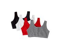 Fruit of the Loom Built Up Tank Style Sports Bra Fashion Colors Soutien-Gorge, Opaque, Rayures Fines/Teinte Noire/Rouge Chaud/Blanc, 44 (Lot de 4) Femme