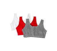 Fruit of the Loom Built Up Tank Style Sports Bra Fashion Colors Soutien-Gorge, Rayures Skinny/Blanc/Rouge Chaud, 38 (Lot de 3) Femme