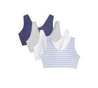 Fruit of the Loom Built Up Tank Style Sports Bra Value Pack Soutien-Gorge, Rayures Cottage/Bleu Skipper/Gris chiné/Blanc, 68 (Lot de 4) Femme
