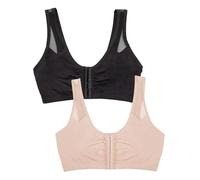 Fruit of The Loom Comfort Front Close Sport Bra with Mesh Straps Soutien-Gorge d'entraînement, Opaque, Tonalité Noire/Sable, 40 (Lot de 2) Femmes